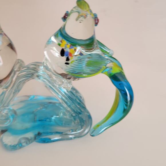 Vintage Hand Blown Tropical Bird Parrots Cockatoos on the branch Murano Style - Picture 16 of 16